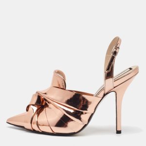N21 Metallic Rose Gold Leather Lam&eacute; Slingback Mules Size 40, Sandals - Luxury Closet