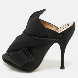 Nº21 Black Satin Raso Knot Peep Toe Mules Size 36.5, Sandals - Luxury Closet