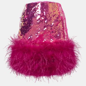 Nadine Merabi Pink Sequin Feather Detail Roxy Mini Skirt S, Skirts - Luxury Closet catalog