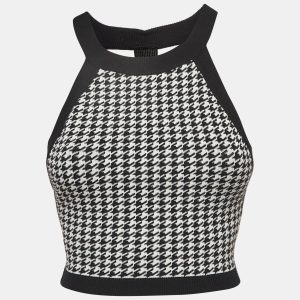 Nagnata Black Houndstooth Strap Back Crop Top M, Shirts & Tops - Luxury Closet