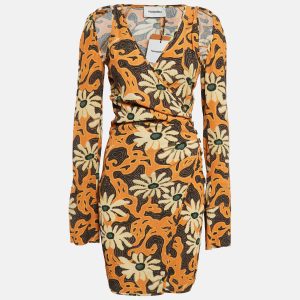 Nanushka Orange Floral Print Crepe Cut-Out Mini Wrap Dress M, Dresses - Luxury Closet catalog