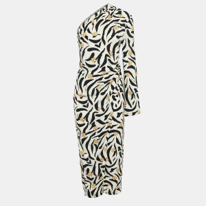 Nanushka Cream Floral Animal Print Crepe One-Shoulder Midi Wrap Dress XS, Dresses - Luxury Closet