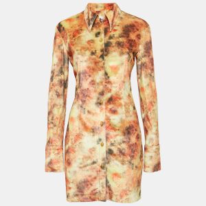Nanushka Orange Hazy Floral Print Velvet Jersey Romee Mini Shirt Dress M, Dresses - Luxury Closet catalog