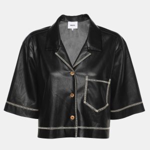 Nanushka Black Vegan Leather Cropped Camp Shirt S, Shirts & Tops - Luxury Closet catalog