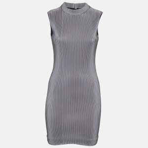 Neil Barrett Grey Stripe Textured Jersey Mini Dress S, Dresses - Luxury Closet