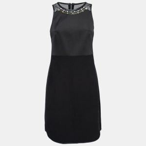 Rebecca Taylor Black Neoprene and Mesh Embellished Neckline Dress S, Dresses - Luxury Closet