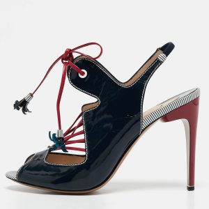 Nicholas Kirkwood Navy Blue Patent Leather Ankle Strap Sandals Size 40.5, Sandals - Luxury Closet catalog
