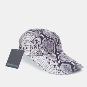 Norma Kamali Black/White Python Print Poly Lycra Long Bill Baseball Cap One Size, Luggage Accessories - Luxury Closet