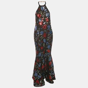 Notte By Marchesa Black Sequin Tulle Halter Neck Gown L, Dresses - Luxury Closet