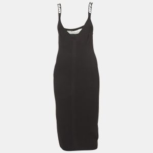 Off-White Black Rib Knit Logo Strap Fitted Short Dress M, Dresses - Luxury Closet