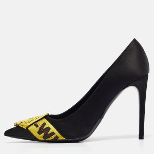 Off-White Black/Yellow Satin and Logo Canvas Commercial Bow Pumps Size 40, Pumps - Luxury Closet