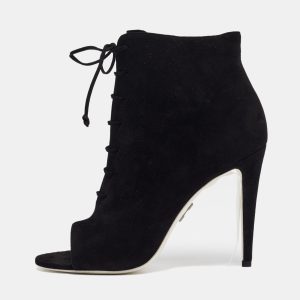 Off-White Black Suede Open Toe Lace Up Ankle Booties Size 39, Boots - Luxury Closet catalog