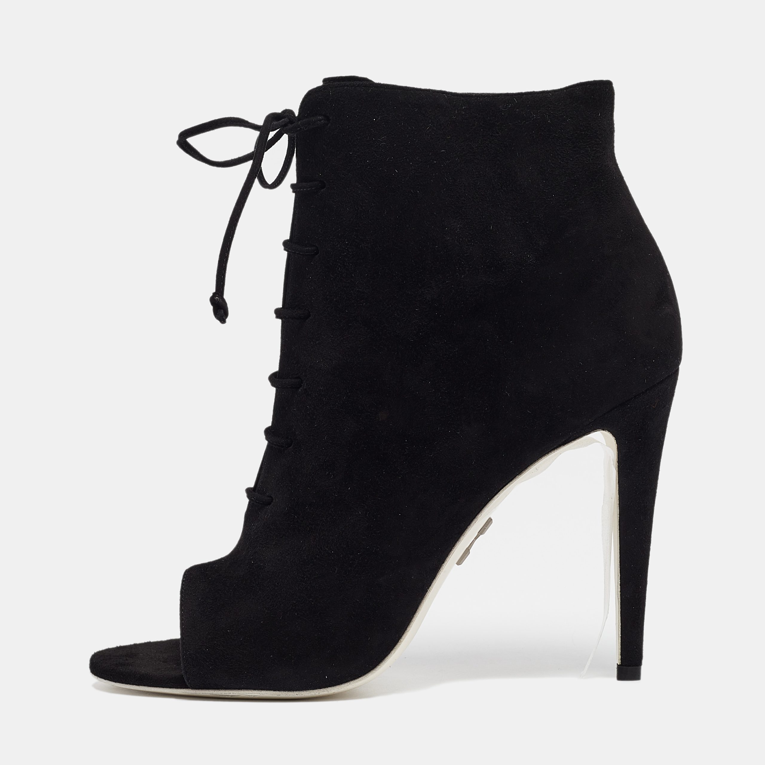 Off-White Black Suede Open Toe Lace Up Ankle Booties Size 39, Boots - Luxury Closet catalog