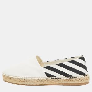 Off-White White/Black Canvas Slip On Espadrille Flats Size 39, Flats - Luxury Closet