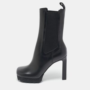 Off-White Black Leather Sponge Chelsea Heeled Ankle Length Boots Size 36, Boots - Luxury Closet catalog