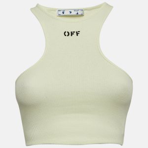 Off-White Green Logo Print Rib Knit Crop Tank Top S, Shirts & Tops - Luxury Closet catalog