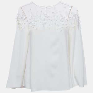 Oscar de la Renta Off-White Embellished Silk Cape Detail Top S, Shirts & Tops - Luxury Closet
