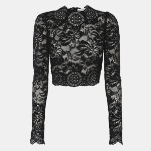 Paco Rabanne Black Floral Lace Full Sleeve Crop Top S, Shirts & Tops - Luxury Closet catalog
