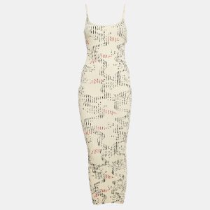 Paco Rabbane Cream Floral Print Rib Knit Midi Dress M, Dresses - Luxury Closet catalog