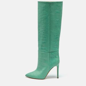 Paris Texas Green Croc Embossed Leather Wasabi Knee Length Boots Size 39, Boots - Luxury Closet catalog