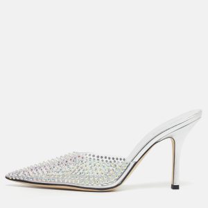 Paris Texas Transparent Leather and PVC Crystal Embellished Hollywood Mules Size 39.5, Sandals - Luxury Closet