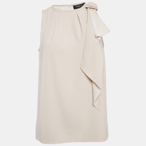 Paule Ka Beige Satin Bow Detail Sleeveless Top M, Shirts & Tops - Luxury Closet