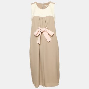Paule Ka Grey Lace Trim Silk Sleeveless Shift Dress L, Dresses - Luxury Closet