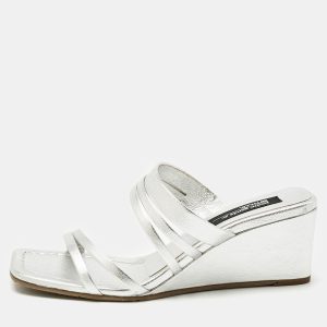 Pedro Garcia Silver Leather Barbaria Wedge Sandals Size 38, Sandals - Luxury Closet