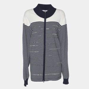 Persona Blue/White Stripe Stretch Knit Cardigan XL, Sweaters & Cardigans - Luxury Closet