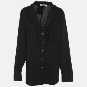 Perte by Krizia Black Cotton Blend Ruffle Front Long Sleeve Shirt L, Shirts & Tops - Luxury Closet
