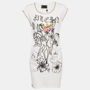 Philipp Plein Couture White Deer Embellished Cotton Mini Dress L, Dresses - Luxury Closet
