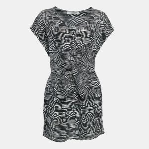 Pierre Balmain Black/White Printed Silk Waist Tie-Up Detail Mini Dress M, Dresses - Luxury Closet