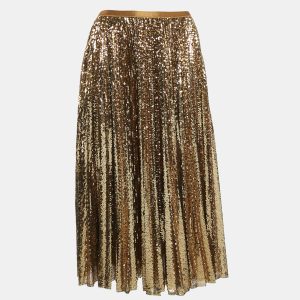 Polo Ralph Lauren Gold Sequin Plisse Midi Skirt XL, Skirts - Luxury Closet