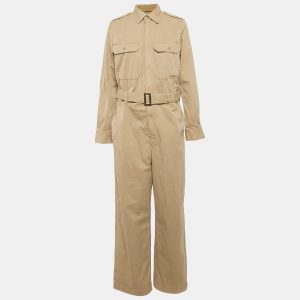 Polo Ralph Lauren Beige Gabardine Cotton Belted Jumpsuit M, Suits - Luxury Closet