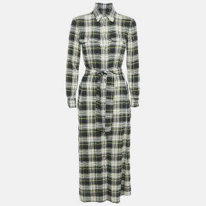 Polo Ralph Lauren Green Checks Cotton Midi Shirt Dress S, Dresses - Luxury Closet