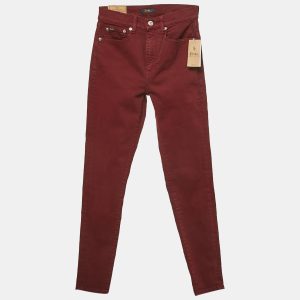 Polo Ralph Lauren Burgundy Cotton Tompkins Skinny High Rise Jeans S Waist 26", Jeans - Luxury Closet