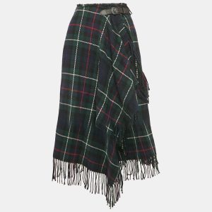 Polo Ralph Lauren Green Plaid Wool Fringe Trim wrap Skirt M, Skirts - Luxury Closet catalog