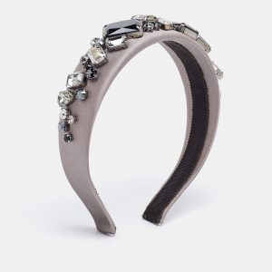 Prada Grey Crystal Embellished Satin Headband, Apparel & Accessories - Luxury Closet