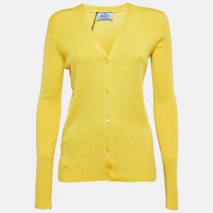 Prada Yellow Cashmere Blend Rib Knit Cardigan M, Sweaters & Cardigans - Luxury Closet catalog