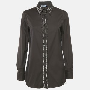 Prada Cacao Brown Embellished Poplin Button Front Shirt M, Shirts & Tops - Luxury Closet