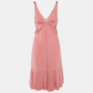 Prada Pink Silk Pleated Midi Dress M, Dresses - Luxury Closet