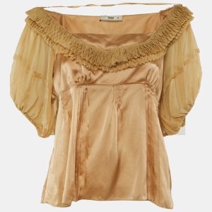 Prada Beige Silk Satin Ruffled Top L, Shirts & Tops - Luxury Closet catalog