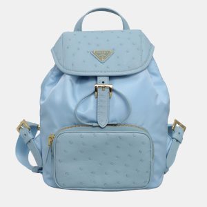 Prada Sky Blue Nylon and Ostrich Leather Backpack, Backpacks - Luxury Closet