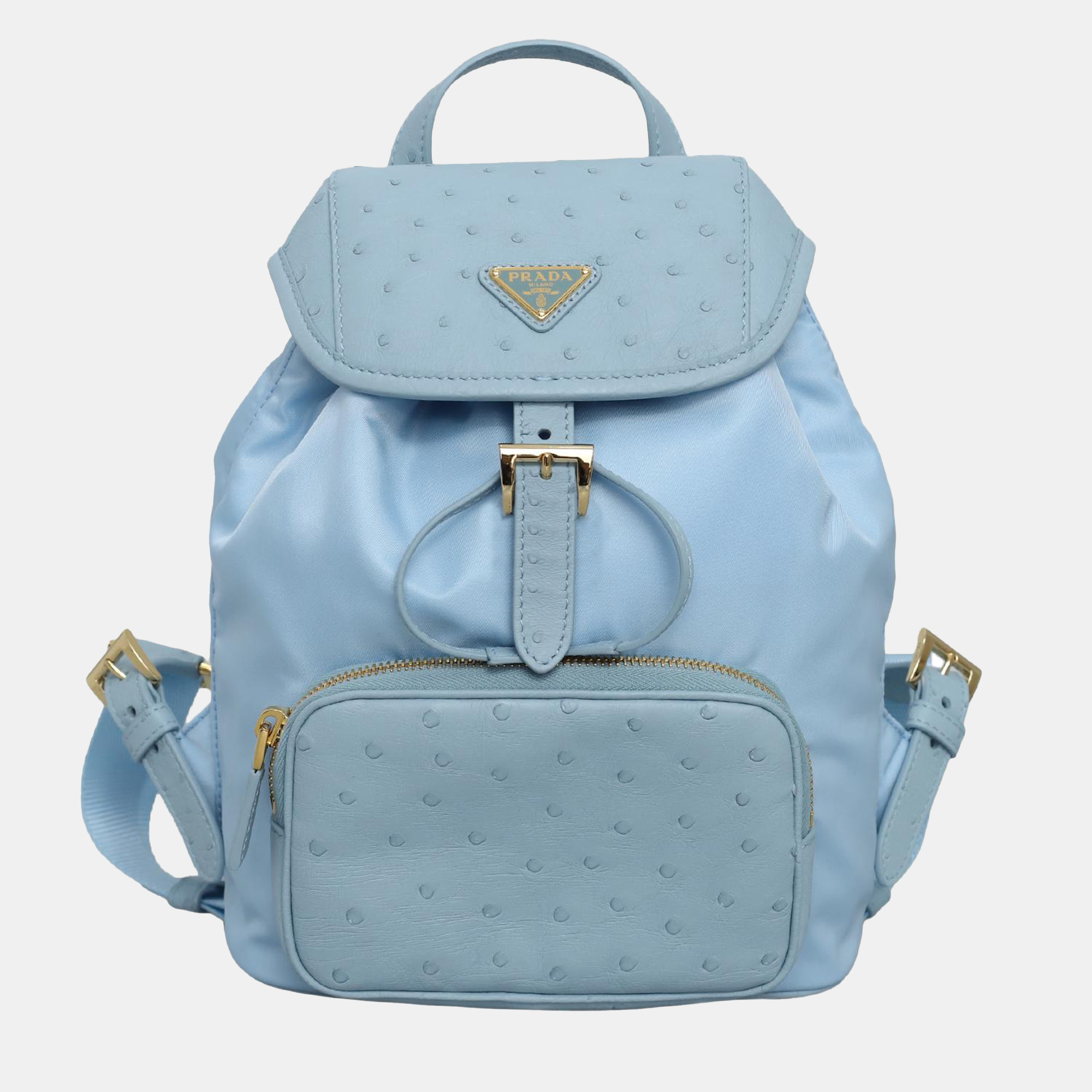 Prada Sky Blue Nylon and Ostrich Leather Backpack, Backpacks - Luxury Closet