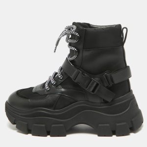 Prada Black Leather and Nylon Combat Boots Size 38.5, Boots - Luxury Closet catalog