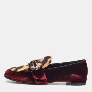 Prada Burgundy/Brown Velvet and Calf Hair Slip On Loafers Size 40, Loafers & Slip-Ons - Luxury Closet catalog