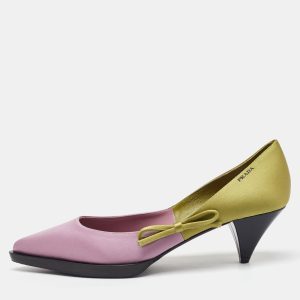 Prada Pink/Green Satin Runway Colorblock Pointed Toe Pumps Size 38.5, Pumps - Luxury Closet catalog