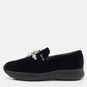 Prada Navy Blue Velvet Crystal Embellished Slip On Sneakers Size 38.5, Athletic Shoes & Sneakers - Luxury Closet catalog
