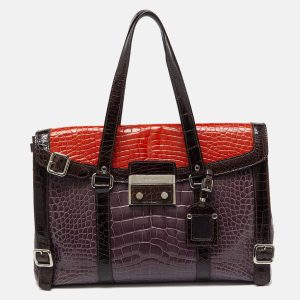 Prada Multicolor Crocodile Leather Lucido Lock Bag, Shoulder Bags - Luxury Closet catalog