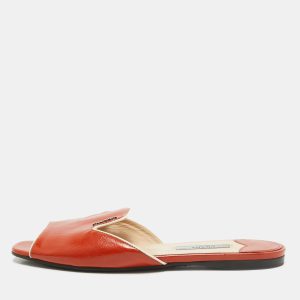 Prada Orange Patent Leather Flat Slides Size 36, Sandals - Luxury Closet catalog